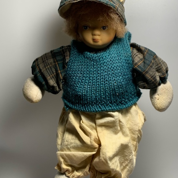 Antique Dutch Boy Doll Stuffed Porcelain Head Hand Painted with Swing - Picture 4 of 6